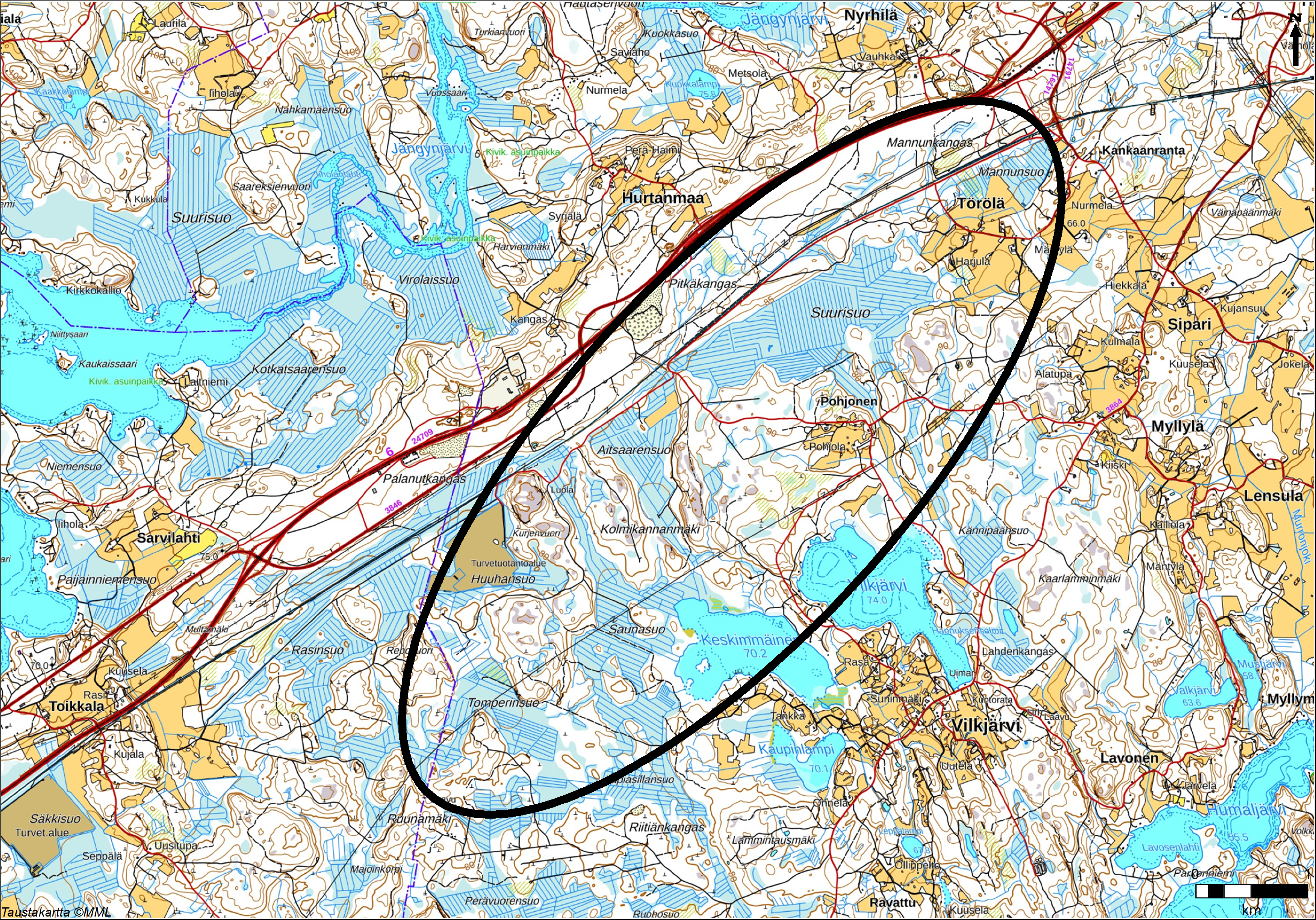 Suunnittelualue rajautuu Luumäen kunnanrajaan ja valtatie kuuteen. Suunnittelualueen raja kulkee Törölän kylältä Vilkjärven ja Keskimmäisen länsiosien kautta Tomperinsuon eteläpuolelle.